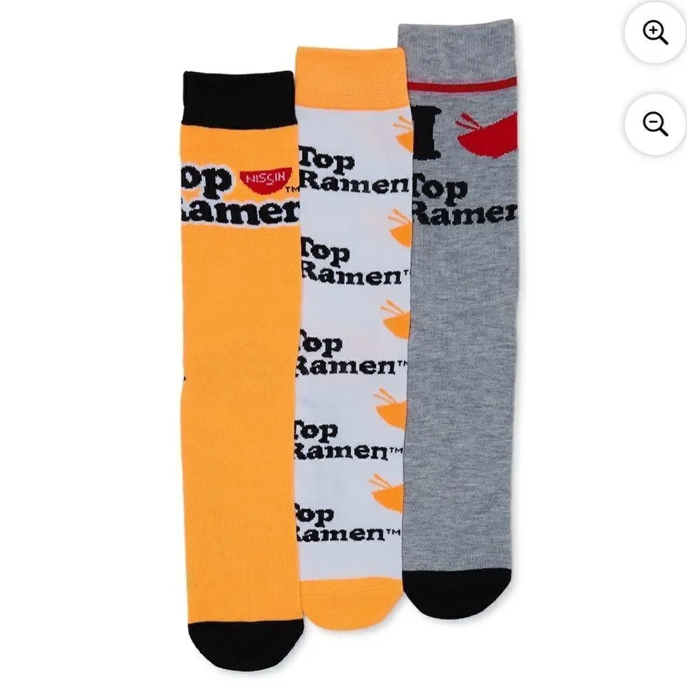 New Top Ramen Nissen Three (3) Pack Crew Socks w/Novelty Gift Packaging. Noodles